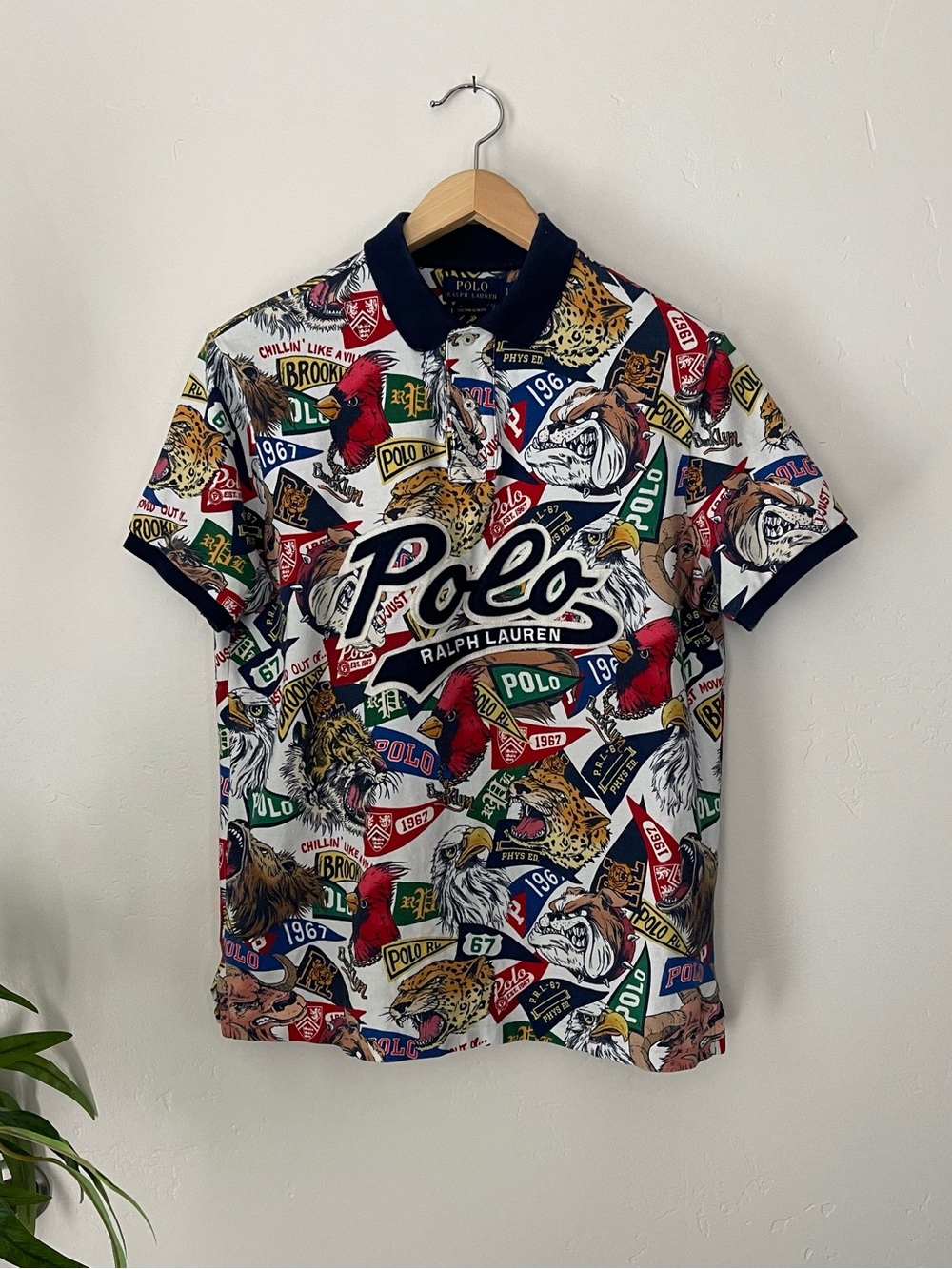 Polo Ralph Lauren All-Over Pennant & Mascot Graphic Print Custom Slim Fit Large